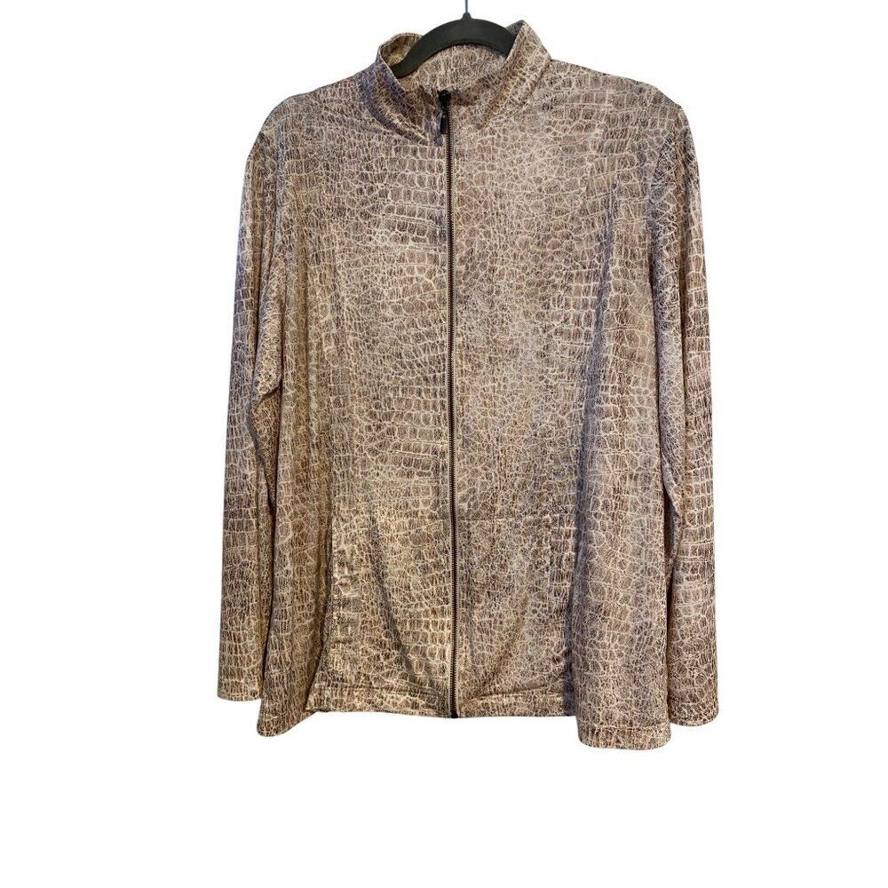 Chicos 3 Animal Print Jacket Size XL Long Sleeve Full Zip Neutral Tones Casual